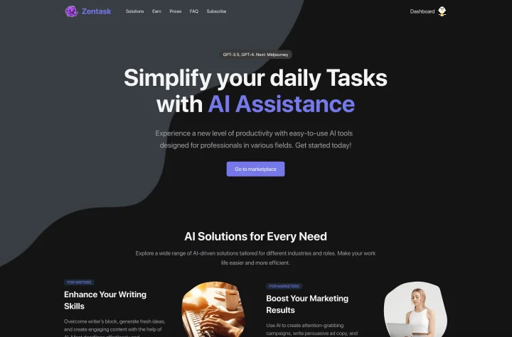 Screenshot of Zentask.ai website