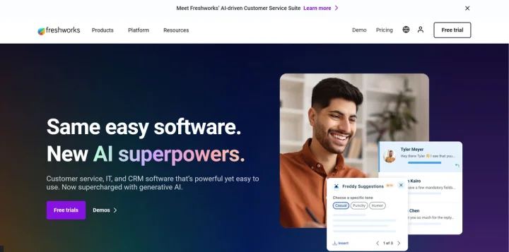 Screenshot of Freshworks website