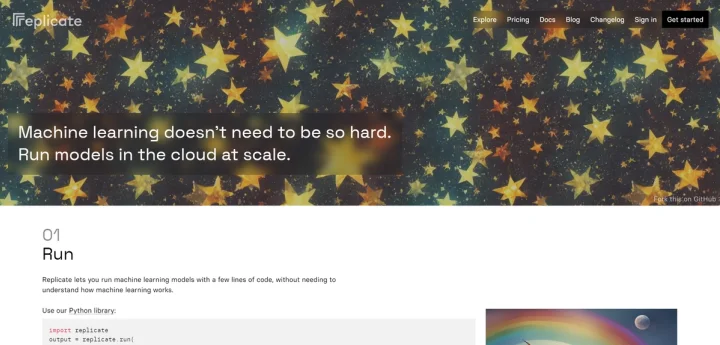 Screenshot of Replicate website