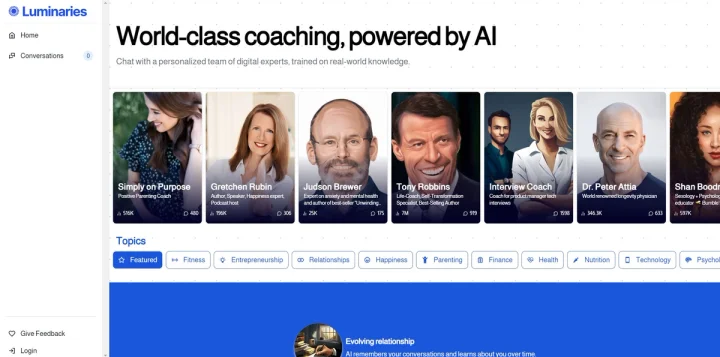 Screenshot of Luminaries website