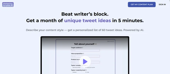 Screenshot of Marketing Co-Pilot AI website