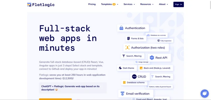 Screenshot of Flatlogic website