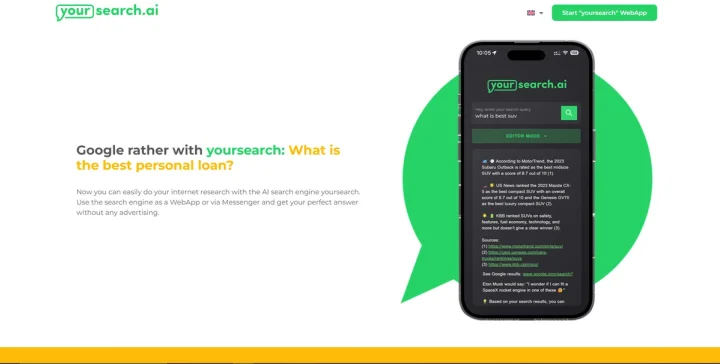 Screenshot of Yoursearch.ai website
