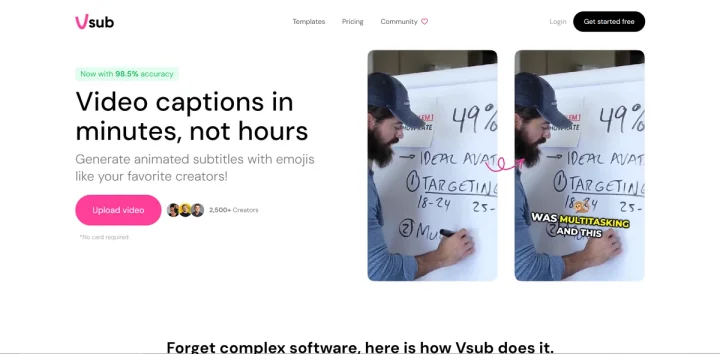 Screenshot of Vsub website