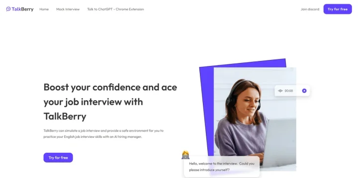 Screenshot of TalkBerry website