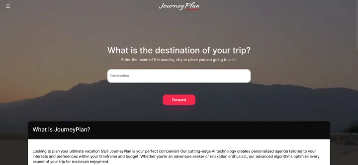 Screenshot of JourneyPlan website