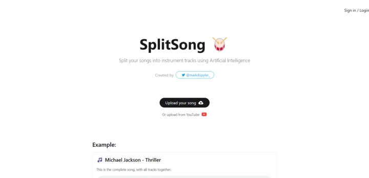 Screenshot of SplitSong website