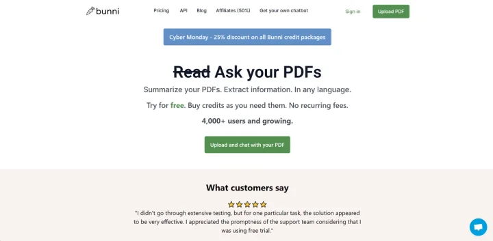 Screenshot of Bunni website