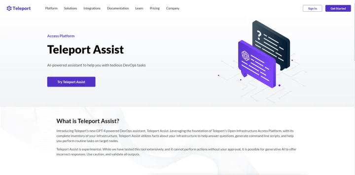 Screenshot of Teleport Assist website