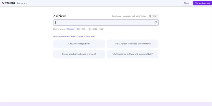Screenshot of Vectara website