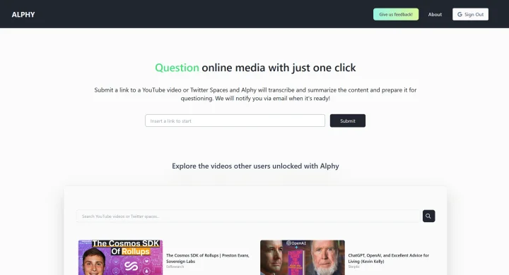 Screenshot of Alphy website