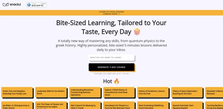 Screenshot of Snackz website