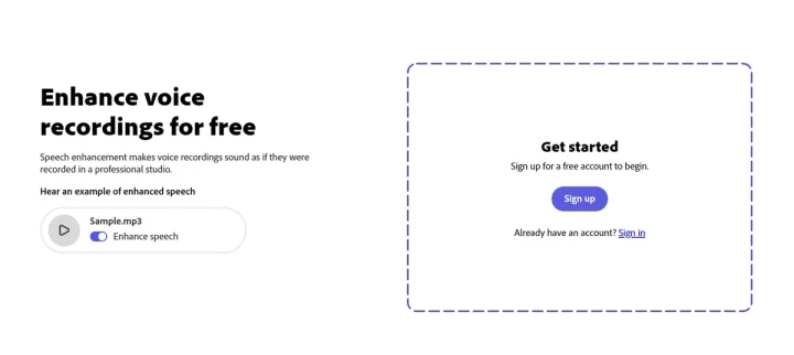 Screenshot of Adobe Podcast website