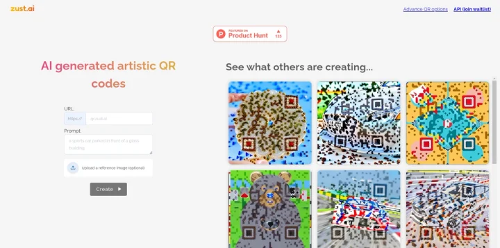 Screenshot of Zust QR website