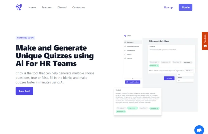 Screenshot of Criov website