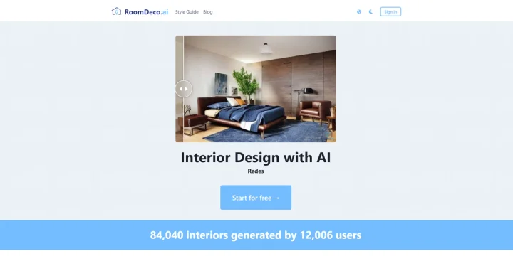Screenshot of RoomDeco.ai website