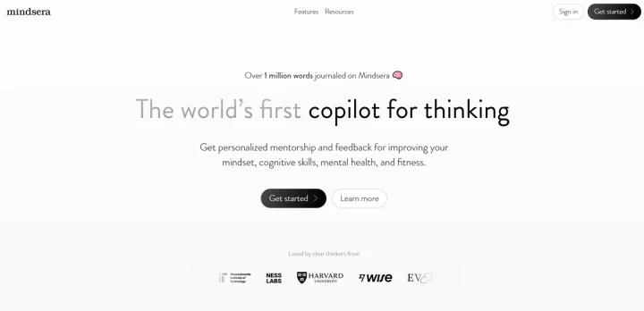 Screenshot of Mindsera website