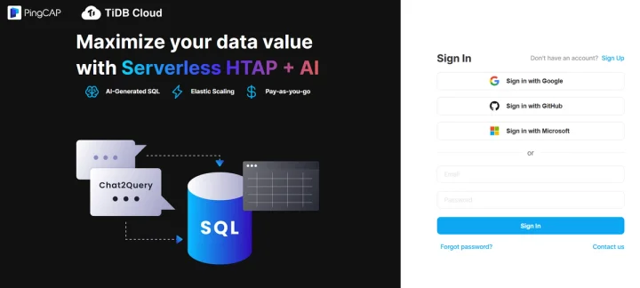 Screenshot of Tidb website