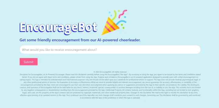 Screenshot of Encouragebot website
