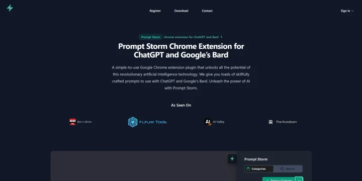 Screenshot of Prompt Storm website