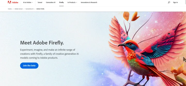 Screenshot of Adobe Firefly website