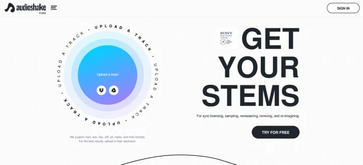 Screenshot of Audioshake website