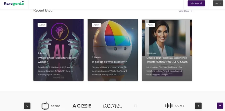 Screenshot of Rare genie website