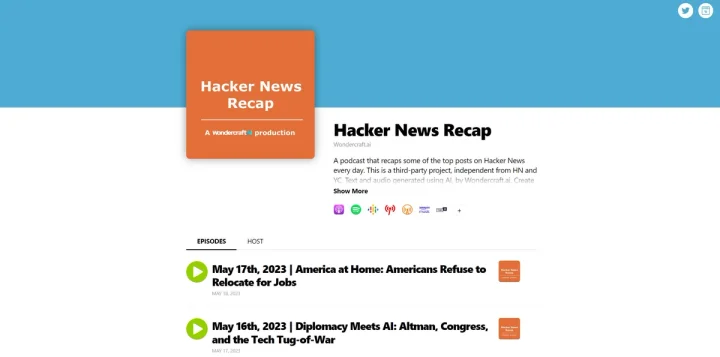 Screenshot of Hacker News Recap website