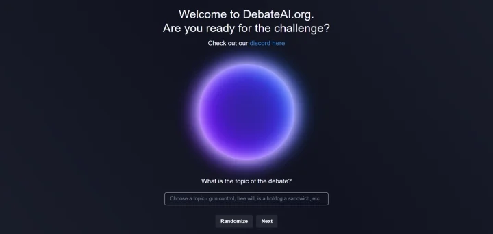 Screenshot of DebateAI website