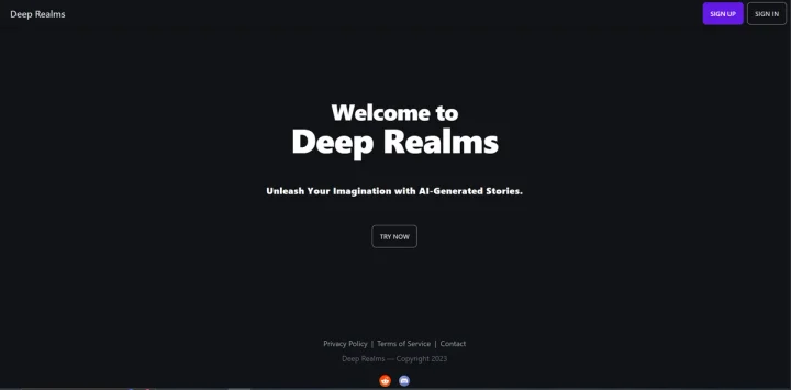 Screenshot of Deep Realms website
