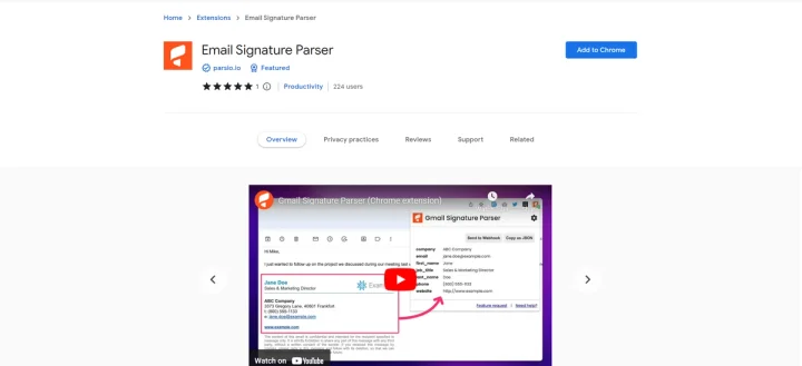 Screenshot of Email Signature Parser website