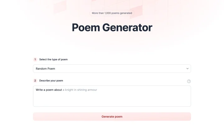Screenshot of AI Poem Generator website