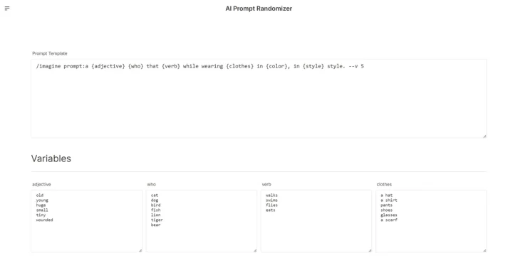 Screenshot of AI Prompt Randomizer website