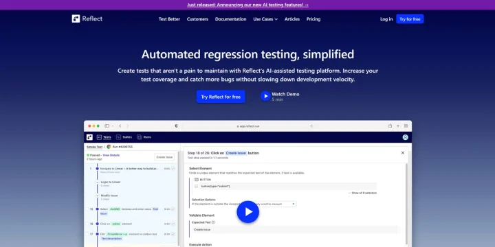 Screenshot of Reflect.run website