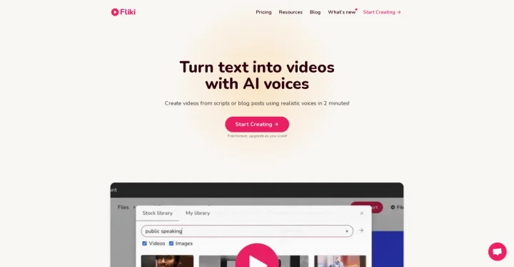 Screenshot of Fliki website