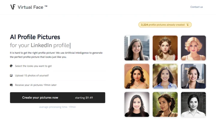 Screenshot of Virtual Face AI website