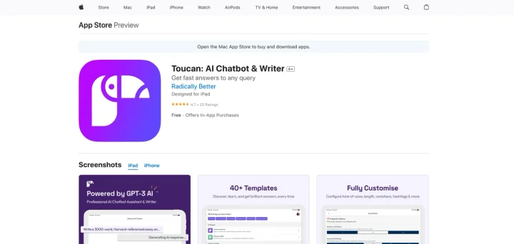 Screenshot of Toucan website