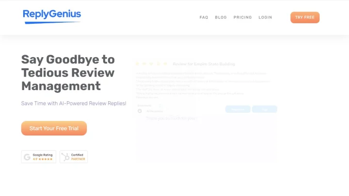 Screenshot of ReplyGenius.Ai website