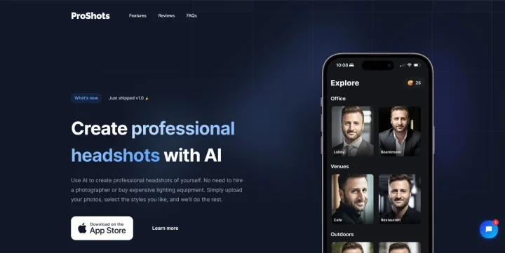 Screenshot of ProShots website