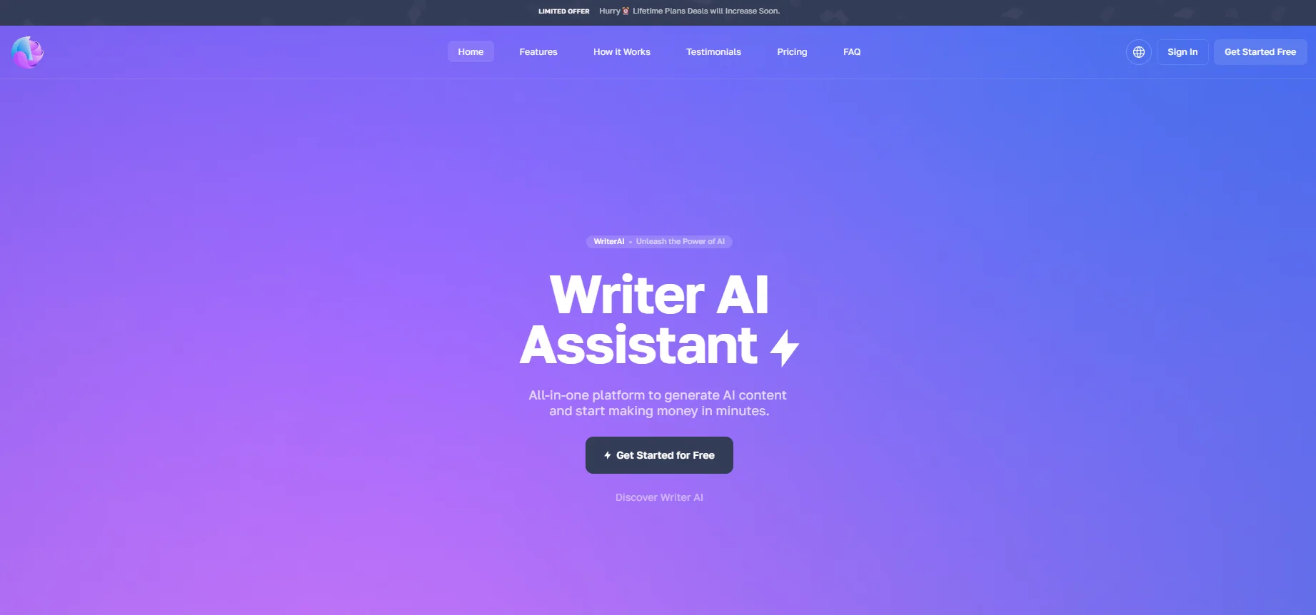 Screenshot of WriterAI website