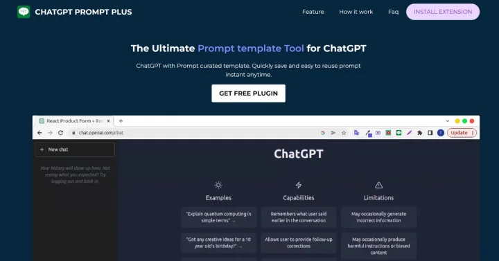 Screenshot of ChatGPT Prompt Plus website