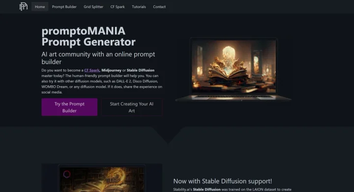 Screenshot of PromptoMANIA website
