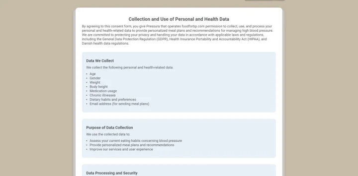 Screenshot of Food for Blood Pressure website