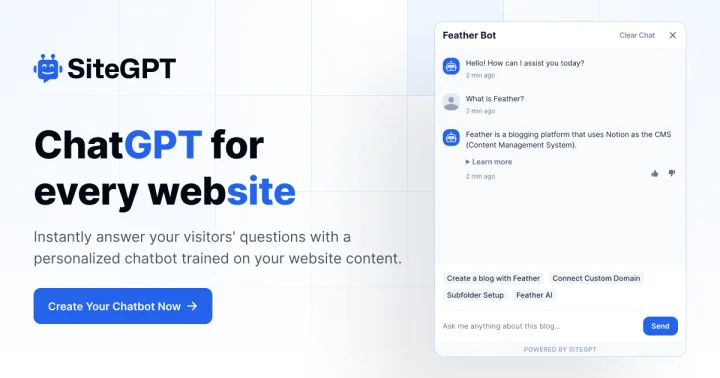 Screenshot of SiteGPT website