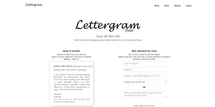 Screenshot of Lettergram website