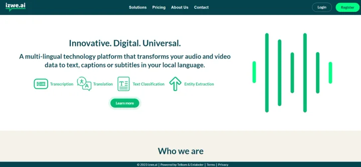 Screenshot of Izwe.ai website