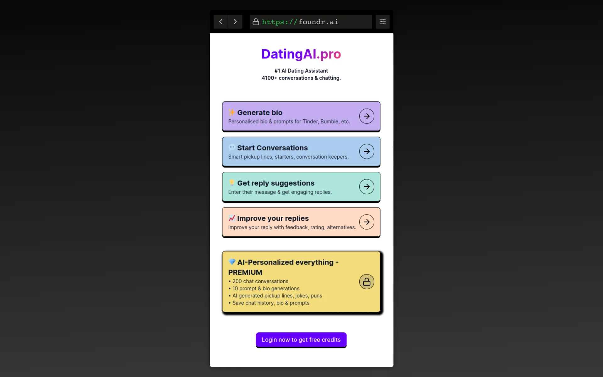 Screenshot of π DatingAI.pro - #1 AI Dating Assistant website