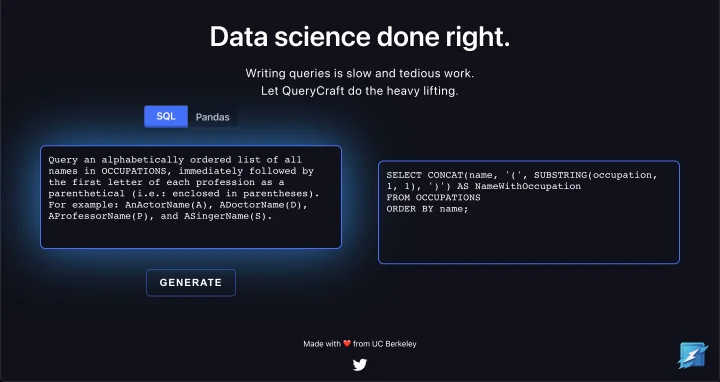 Screenshot of QueryCraft website