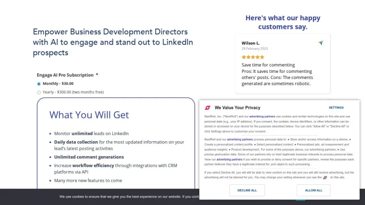 Screenshot of Engage AI website