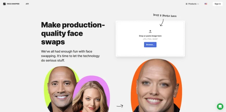 Screenshot of Face Swapper website